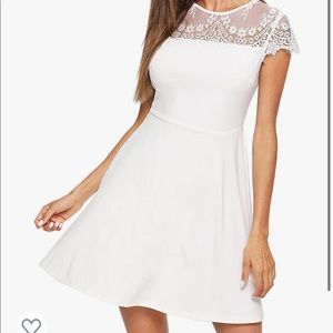 White lace cap sleeve mini dress